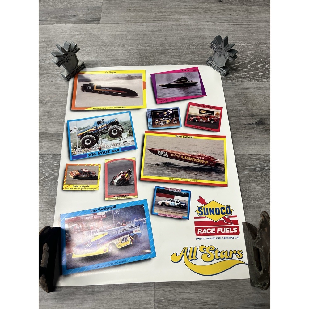 Vintage 80s 90s Sunoco Race Fuels All Stars Multi Image Poster 17" x 22"